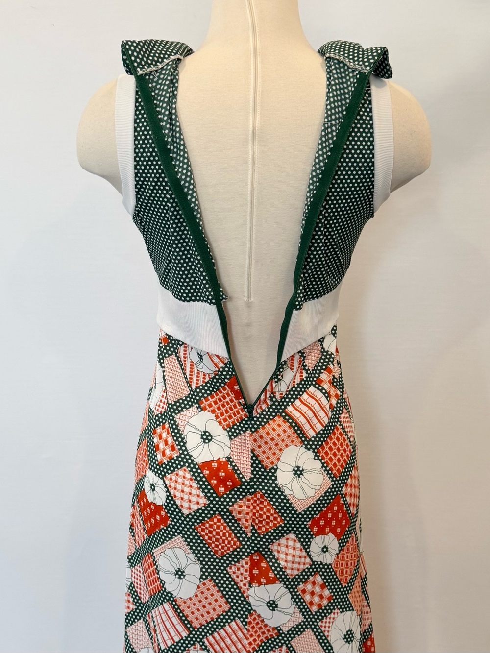 70s Vintage Groovy Plaid Polka Dot Green Halter Dress Maxi Gown & Jacket Set - Picture 5 of 12